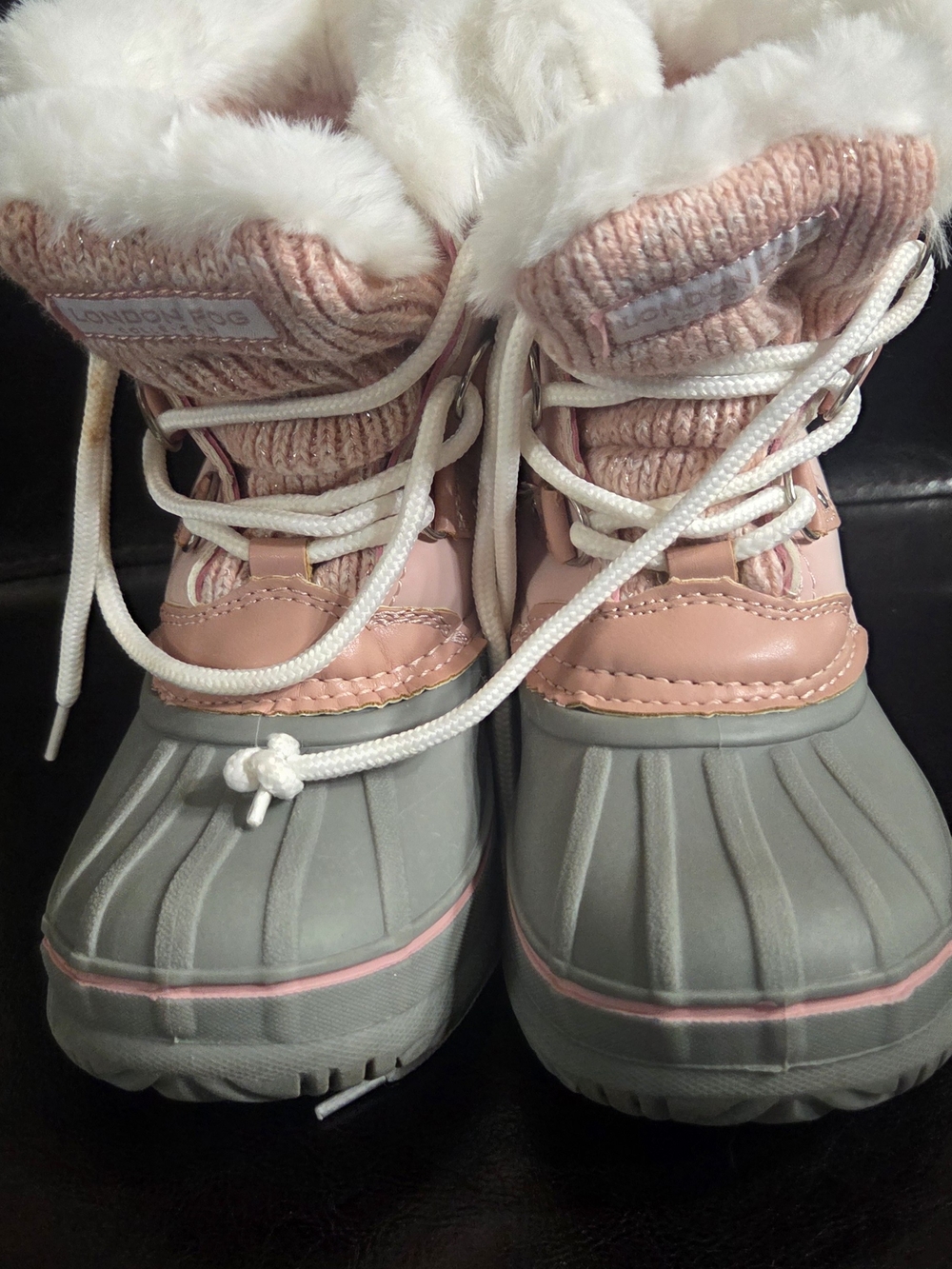 London Fog Kids Pink & Gray Winter Snow Rain  Duck Boots Size 13 Girls